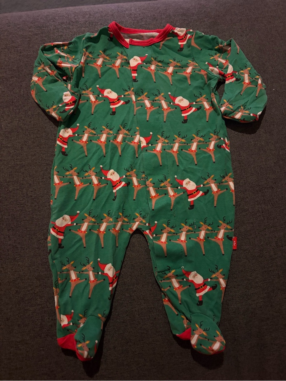 Magnetic Me Green Santa & Reindeer Footed One-Piece Pajama